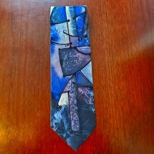 Vintage Abstract Blue and Black Men's Silk Tie From Robert Daskel